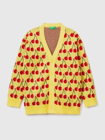 Kids' Benetton Cherry Pattern Cardigan Yellow | NZ560118