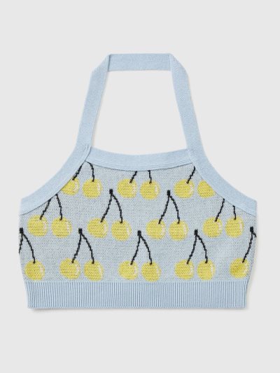 Kids' Benetton Cherry Pattern Crop Tanks Light Blue | NZ386015