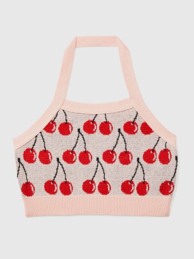 Kids' Benetton Cherry Pattern Crop Tanks Pink | NZ735626