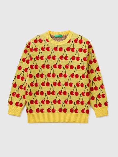 Kids' Benetton Cherry Pattern Sweaters Yellow | NZ923272