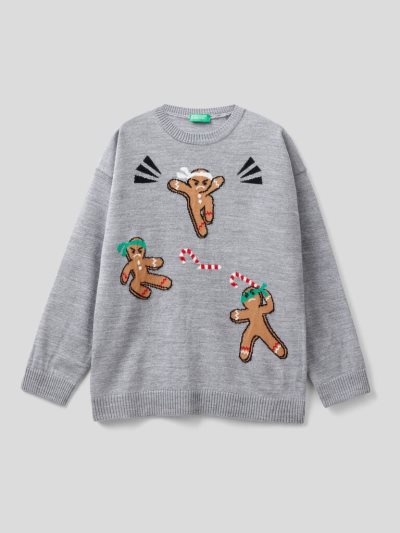 Kids' Benetton Christmas Inlay Sweaters Grey | NZ039953