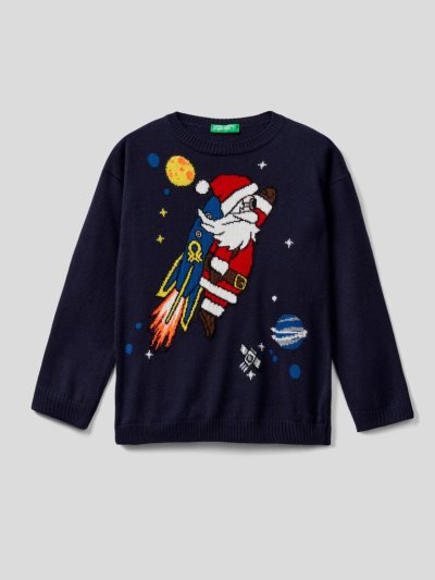 Kids' Benetton Christmas Inlay Sweaters Black | NZ158323