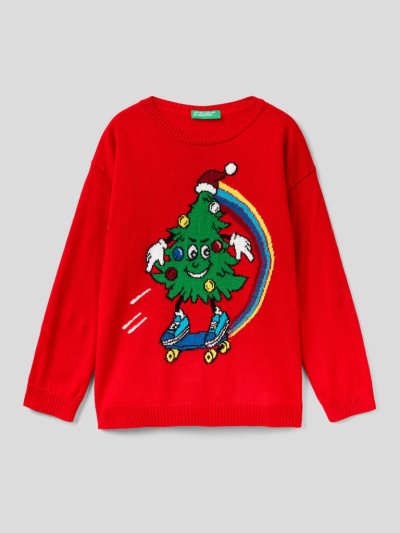 Kids' Benetton Christmas Inlay Sweaters Red | NZ203100