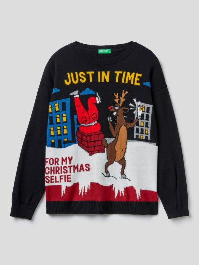 Kids' Benetton Christmas Inlay Sweaters Black | NZ373144