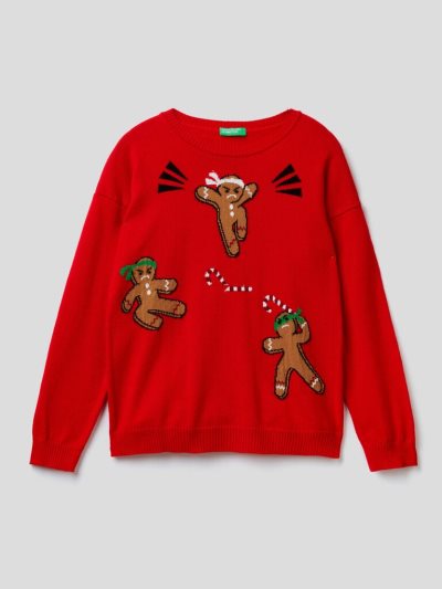 Kids' Benetton Christmas Inlay Sweaters Red | NZ400964