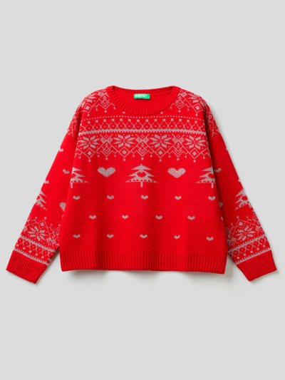 Kids' Benetton Christmas Inlays Sweaters Red | NZ336083