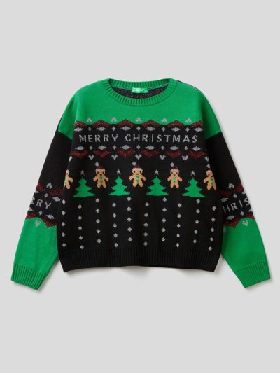 Kids' Benetton Christmas Inlays Sweaters Black | NZ351266