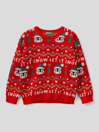 Kids' Benetton Christmas Inlays Sweaters Red | NZ768372