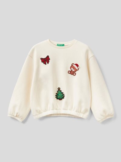 Kids' Benetton Christmas Patch Sweatshirt Creamy White | NZ021065