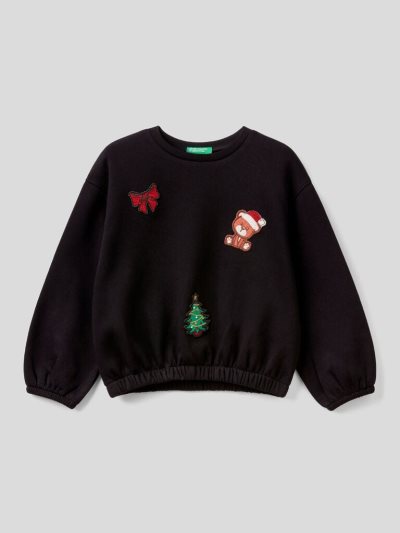 Kids' Benetton Christmas Patch Sweatshirt Black | NZ857049