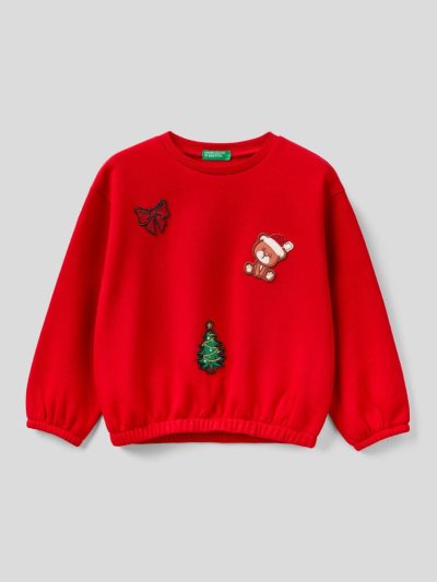 Kids' Benetton Christmas Patch Sweatshirt Red | NZ893998