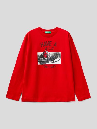 Kids' Benetton Christmas Photo Print Long Sleeve T-shirts Red | NZ070858