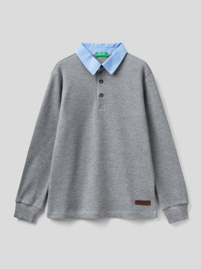 Kids' Benetton Clashing Collar Long Sleeve Polos Grey | NZ696792