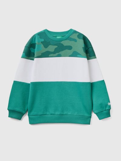 Kids' Benetton Color Block Camouflage Print Sweatshirt Dark Green | NZ673425