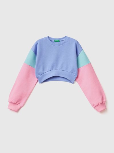 Kids' Benetton Color Block Cropped Sweatshirt Periwinkle | NZ452218