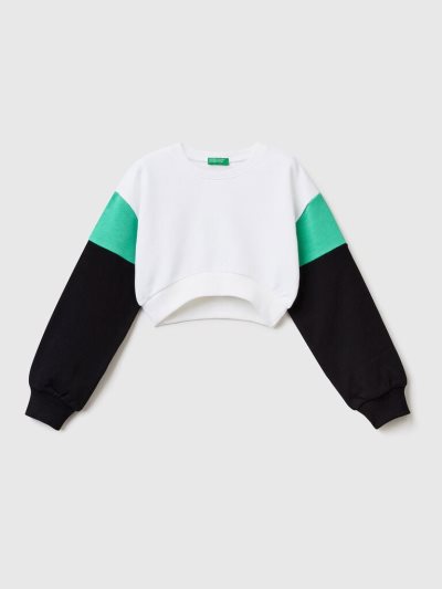 Kids' Benetton Color Block Cropped Sweatshirt White | NZ557508
