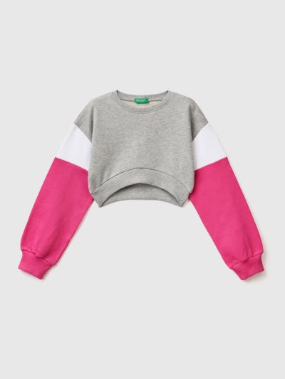 Kids' Benetton Color Block Cropped Sweatshirt Grey | NZ902800