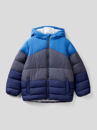 Kids' Benetton Color Block Hood Padded Jackets Blue | NZ155970
