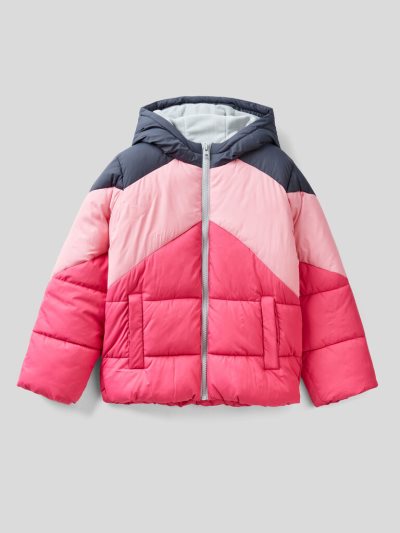 Kids' Benetton Color Block Hood Padded Jackets Pink | NZ198813
