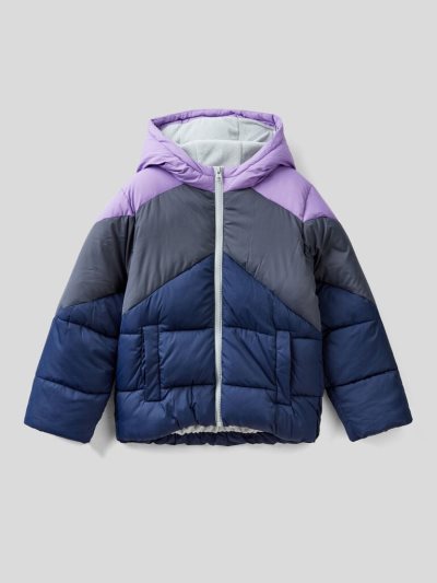 Kids' Benetton Color Block Hood Padded Jackets Blue | NZ412580