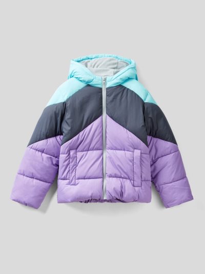 Kids' Benetton Color Block Hood Padded Jackets Lilac | NZ511515
