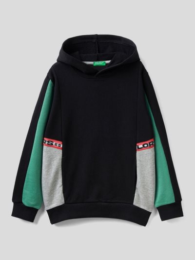Kids' Benetton Color Block Hoodie Black | NZ106327