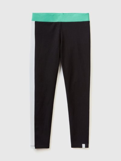 Kids' Benetton Color Block Leggings Black | NZ444690