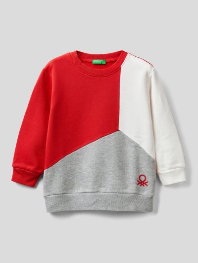 Kids' Benetton Color Block Organic Cotton Sweatshirt Red | NZ221877