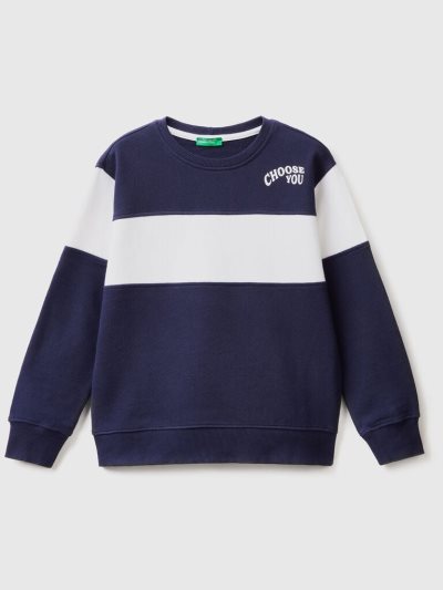 Kids' Benetton Color Block Print Sweatshirt Dark Blue | NZ899720