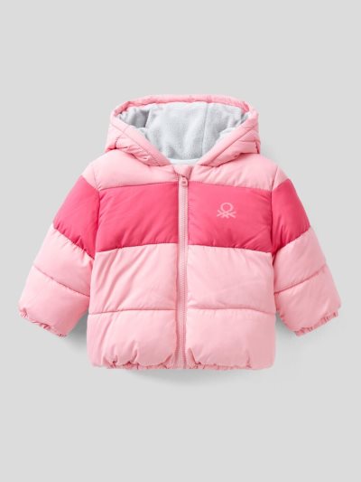 Kids' Benetton Color Block Puffer Jackets Pink | NZ852067