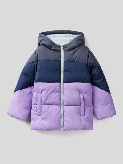 Kids' Benetton Color Block Puffer Padded Jackets Lilac | NZ113913