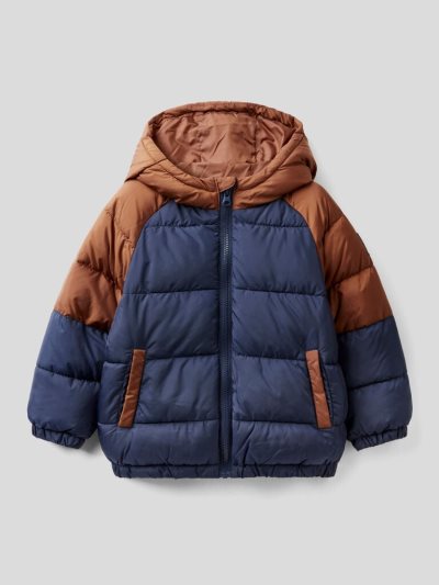Kids' Benetton Color Block Puffer Padded Jackets Dark Blue | NZ192784