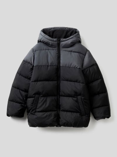 Kids' Benetton Color Block Puffer Padded Jackets Black | NZ663814