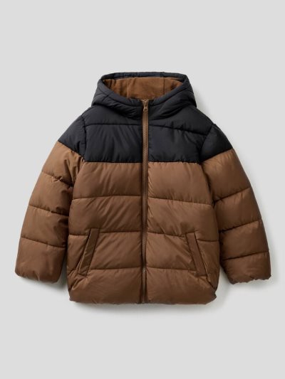 Kids' Benetton Color Block Puffer Padded Jackets Brown | NZ711790