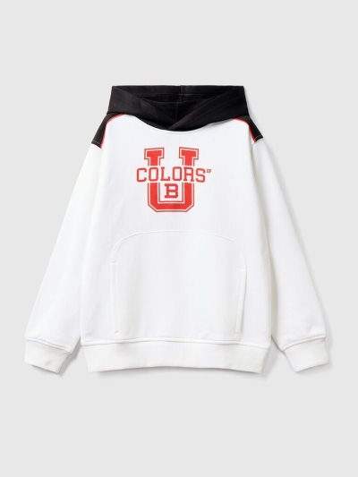 Kids' Benetton Color Block Technical Fabric Hoodie White | NZ189273