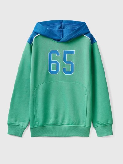 Kids' Benetton Color Block Technical Fabric Hoodie Green | NZ773880