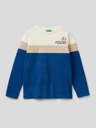 Kids' Benetton Color Block Warm Cotton Long Sleeve T-shirts Creamy White | NZ158014