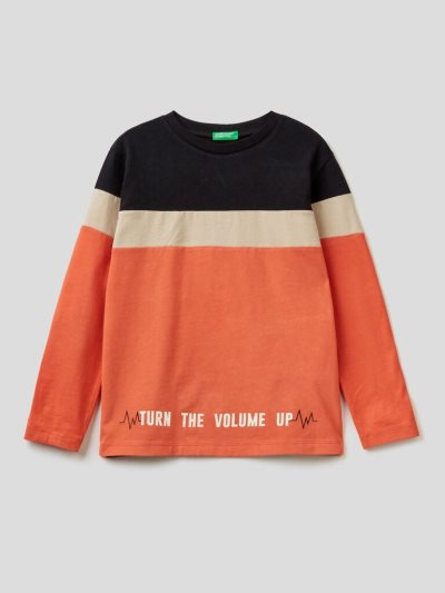 Kids' Benetton Color Block Warm Cotton Long Sleeve T-shirts Black | NZ402212