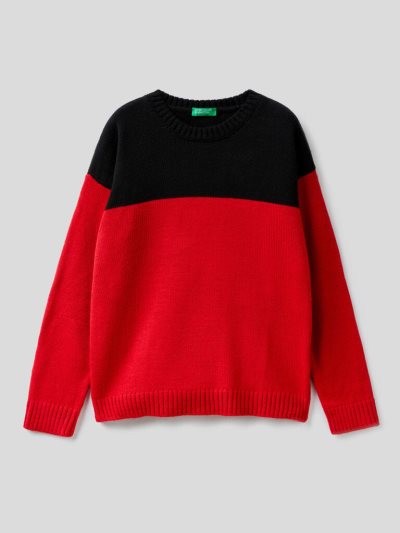 Kids' Benetton Color Block Wool Blend Sweaters Red | NZ037316