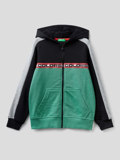 Kids' Benetton Color Block Zip Hoodie Black | NZ955941