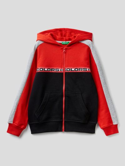 Kids' Benetton Color Block Zip Hoodie Red | NZ255306