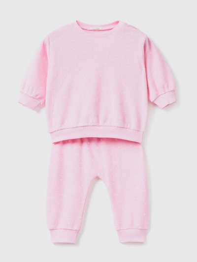 Kids' Benetton Coordinated Terry Dungarees Pink | NZ957088
