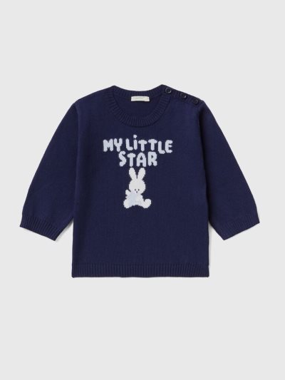 Kids' Benetton Cotton Inlay Sweaters Dark Blue | NZ247994