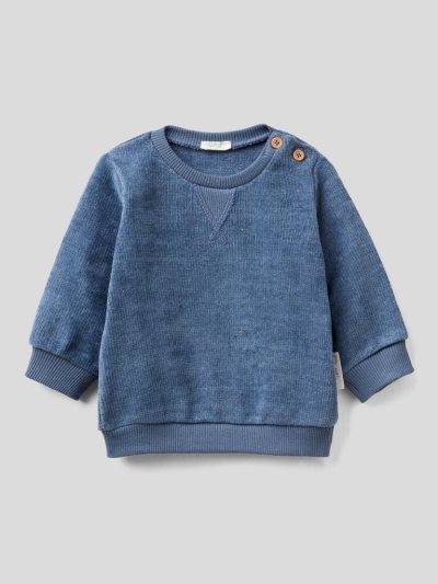 Kids' Benetton Crew Neck Cotton Blend Hoodie Dark Blue | NZ326867