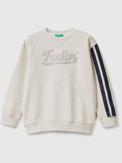 Kids' Benetton Crew Neck Embroidery Sweatshirt Light Grey | NZ879456