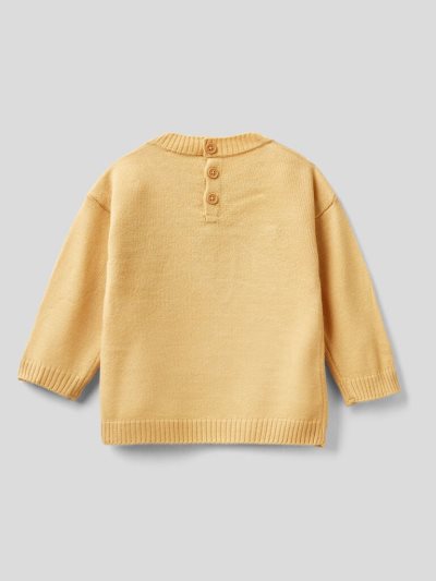Kids' Benetton Crew Neck Embroidery Sweaters Yellow | NZ913515