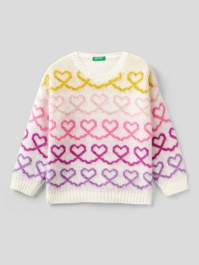 Kids' Benetton Crew Neck Inlays Sweaters White | NZ172995