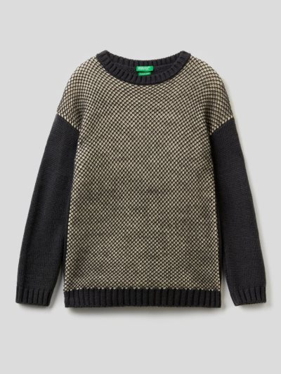 Kids' Benetton Crew Neck Mesh Sweaters Dark Grey | NZ972378