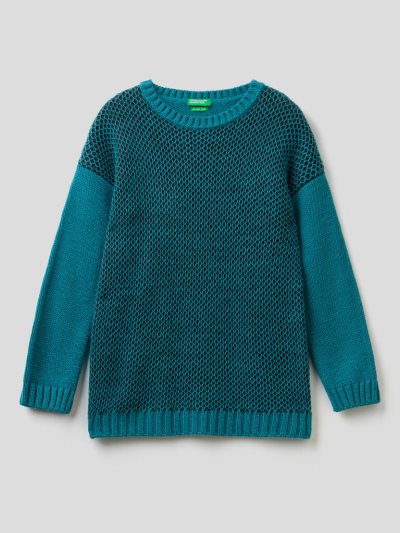 Kids' Benetton Crew Neck Mesh Sweaters Light Blue | NZ267873