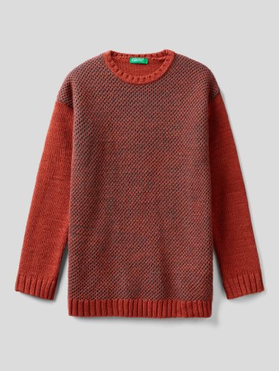 Kids' Benetton Crew Neck Mesh Sweaters Red | NZ050738